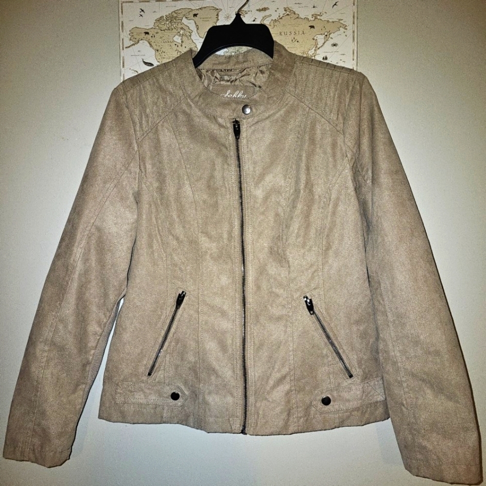 Sebby Collection Khaki Suede Like Jacket